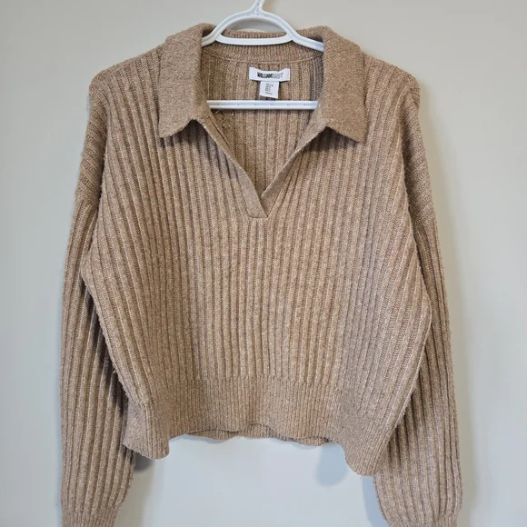 William Rast Ribbed V-Neck Sweater in Tan - Picture 1 of 3